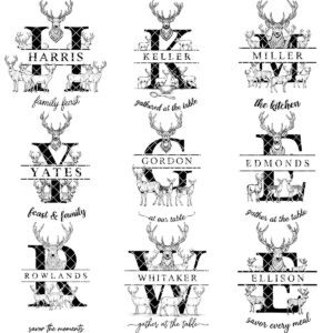 Rustic Antler Monogram Designs, 52 Family Name Files for Engraved Charcuterie Boards