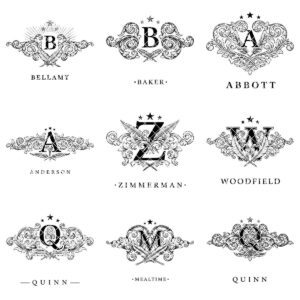 Vintage Crest Bundle, Charcuterie Board Designs, Elegant Monogram Family Name Art