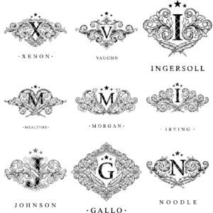 Vintage Crest Bundle, Charcuterie Board Designs, Elegant Monogram Family Name Art