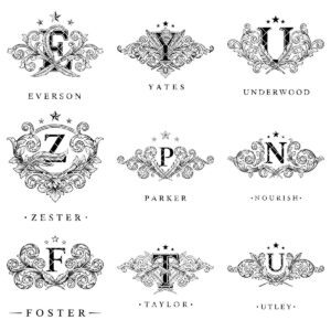 Vintage Crest Bundle, Charcuterie Board Designs, Elegant Monogram Family Name Art