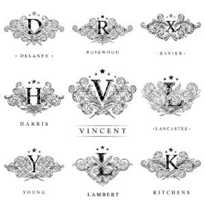 Vintage Crest Bundle, Charcuterie Board Designs, Elegant Monogram Family Name Art