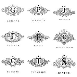 Vintage Crest Bundle, Charcuterie Board Designs, Elegant Monogram Family Name Art