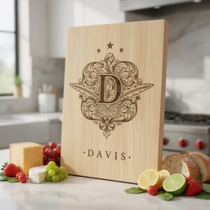 Vintage Crest Bundle, Charcuterie Board Designs, Elegant Monogram Family Name Art