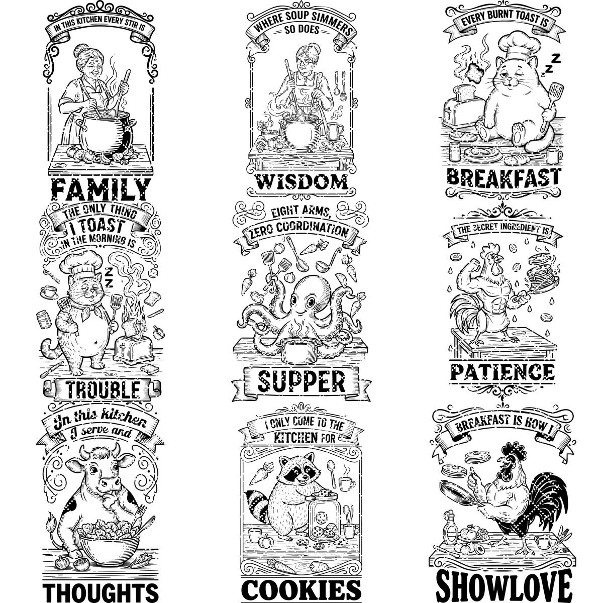 Vintage Engraved Board Design, Charcuterie Laser Template, Funny Animal Family Decor