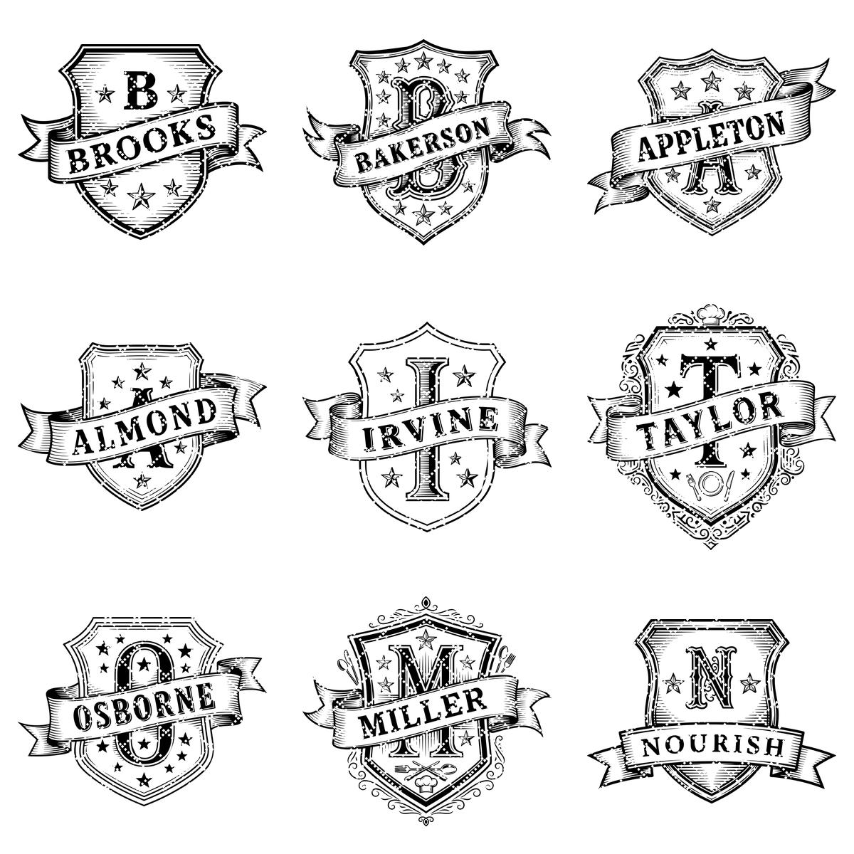 Vintage Kitchen Crest Monogram, Family Name Engraving for Charcuterie Boards