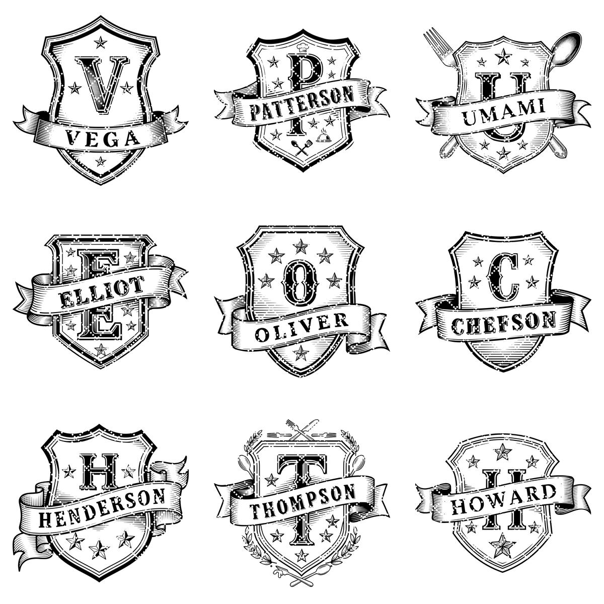 Vintage Kitchen Crest Monogram, Family Name Engraving for Charcuterie Boards