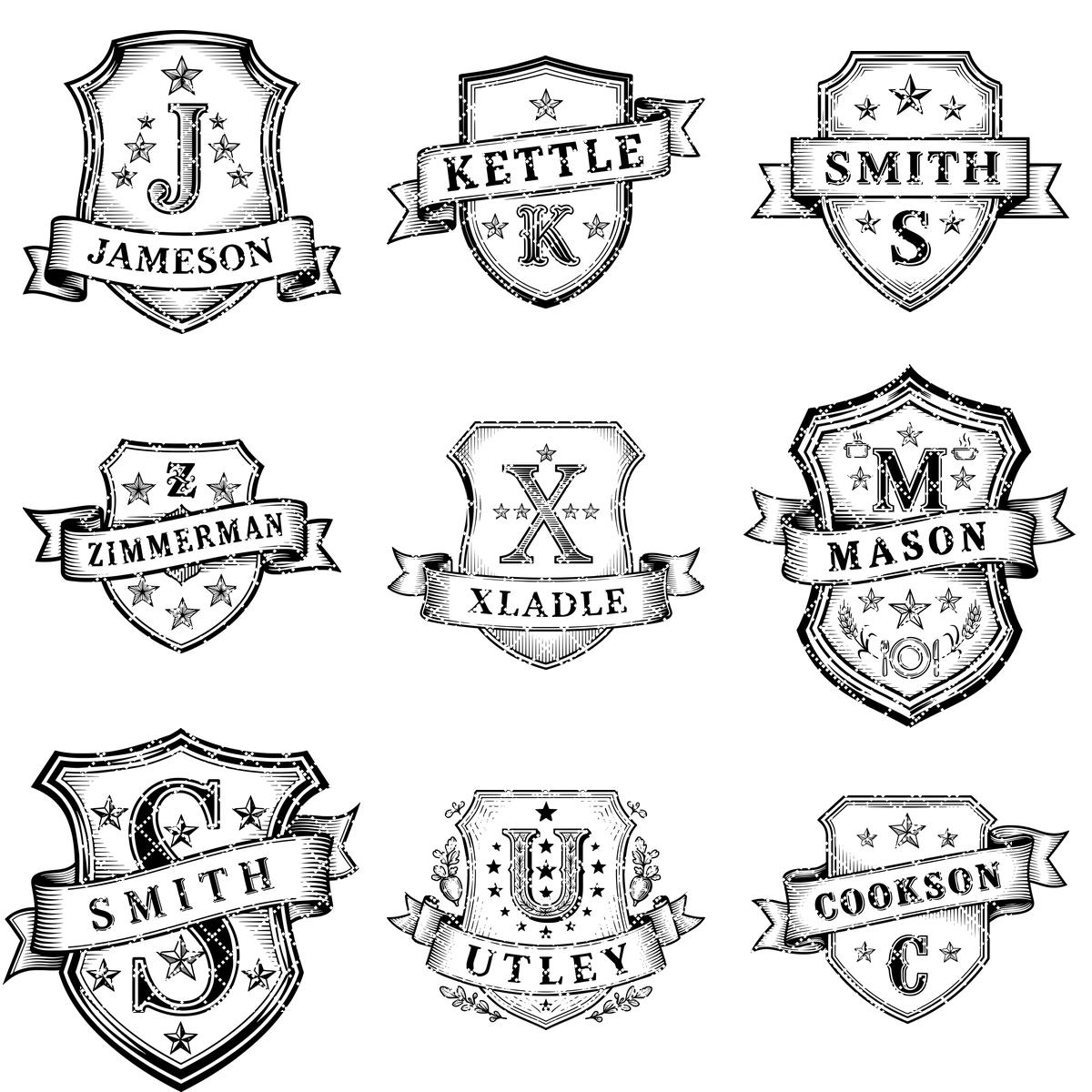 Vintage Kitchen Crest Monogram, Family Name Engraving for Charcuterie Boards