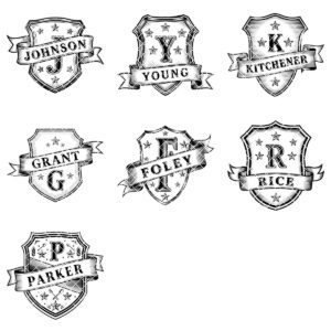 Vintage Kitchen Crest Monogram, Family Name Engraving for Charcuterie Boards