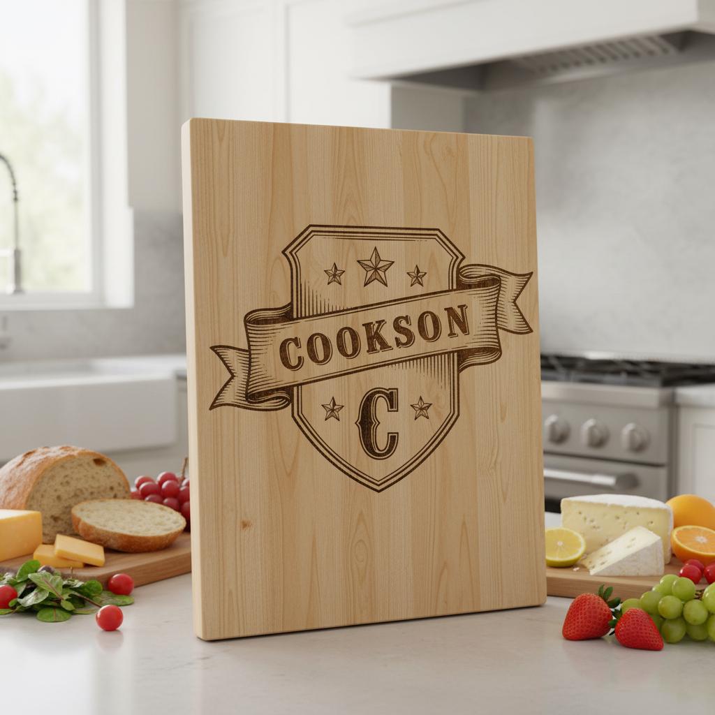 Vintage Kitchen Crest Monogram, Family Name Engraving for Charcuterie Boards