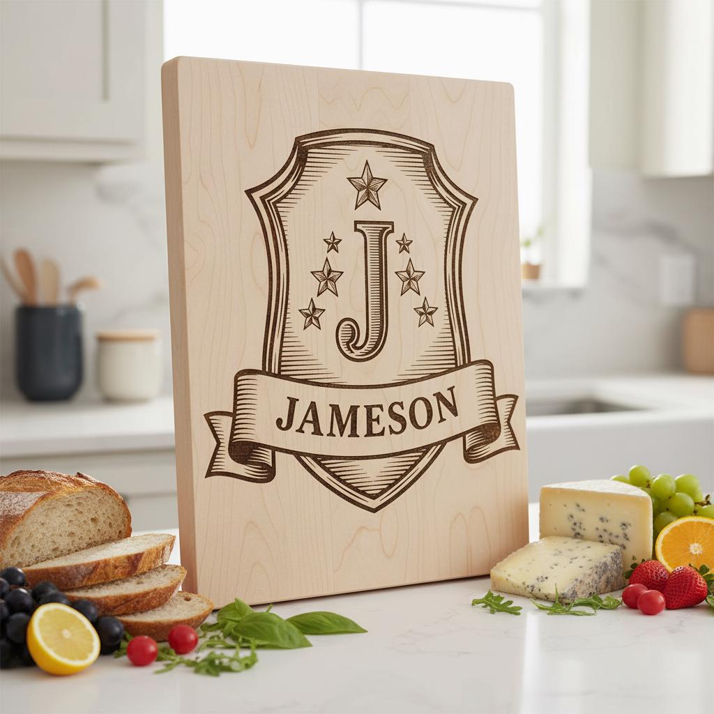 Vintage Kitchen Crest Monogram, Family Name Engraving for Charcuterie Boards