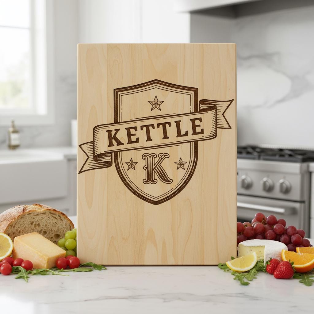 Vintage Kitchen Crest Monogram, Family Name Engraving for Charcuterie Boards