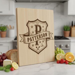 Vintage Kitchen Crest Monogram, Family Name Engraving for Charcuterie Boards