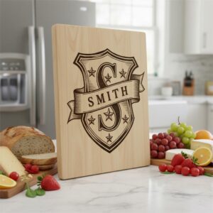 Vintage Kitchen Crest Monogram, Family Name Engraving for Charcuterie Boards