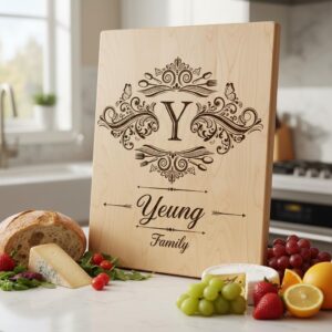 Vintage Monogram Engraving Design for Personalized Charcuterie Boards, Kitchen Decor