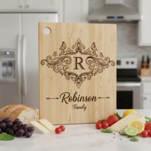 Vintage Monogram Engraving Design for Personalized Charcuterie Boards, Kitchen Decor