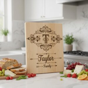 Vintage Monogram Engraving Design for Personalized Charcuterie Boards, Kitchen Decor