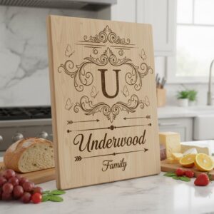 Vintage Monogram Engraving Design for Personalized Charcuterie Boards, Kitchen Decor