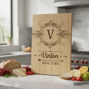 Vintage Monogram Engraving Design for Personalized Charcuterie Boards, Kitchen Decor