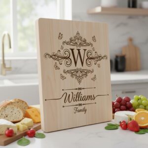 Vintage Monogram Engraving Design for Personalized Charcuterie Boards, Kitchen Decor