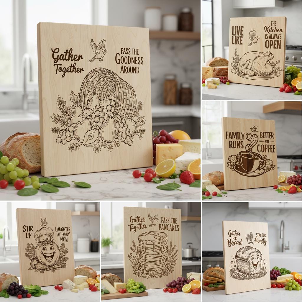 Whimsical Bread Board Engraving Bundle, Funny Charcuterie, Family Name Decor