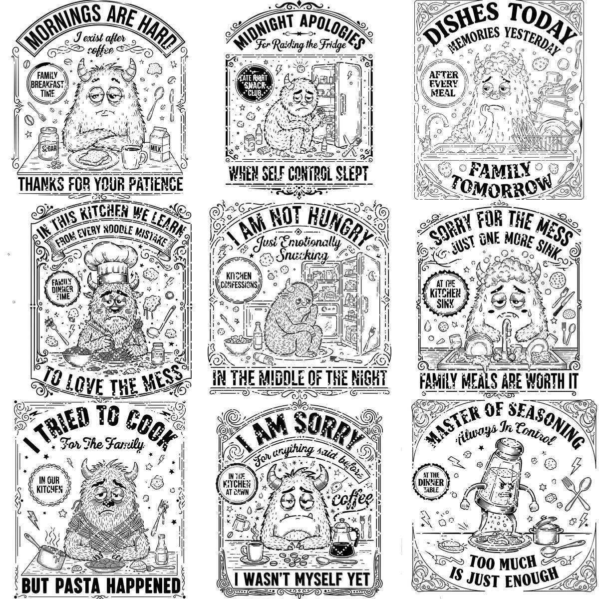 Whimsical Doodle Breakfast Charcuterie Engraving Design Bundle for Boards