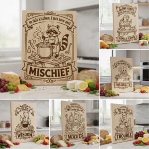 Charcuterie Board Engraving Bundle, Whimsical Vintage Line Art, Animal Chef Banner