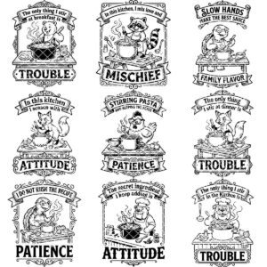 Charcuterie Board Engraving Bundle, Whimsical Vintage Line Art, Animal Chef Banner