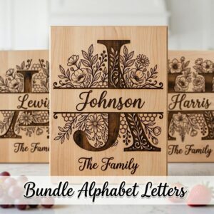 Chopping Board Monogram Bundle, Honeycomb Wildflower, Laser Engraving File, Custom Name
