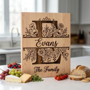Chopping Board Monogram Bundle, Honeycomb Wildflower, Laser Engraving File, Custom Name