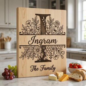 Chopping Board Monogram Bundle, Honeycomb Wildflower, Laser Engraving File, Custom Name