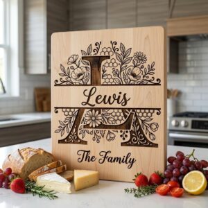 Chopping Board Monogram Bundle, Honeycomb Wildflower, Laser Engraving File, Custom Name