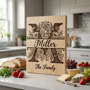 Chopping Board Monogram Bundle, Honeycomb Wildflower, Laser Engraving File, Custom Name