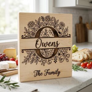 Chopping Board Monogram Bundle, Honeycomb Wildflower, Laser Engraving File, Custom Name