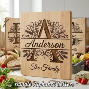 Chopping Board Monogram Engraving Bundle, Custom Alphabet Family Name Designs