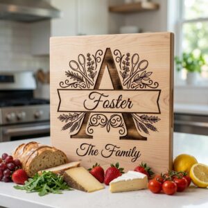 Chopping Board Monogram Engraving Bundle, Custom Alphabet Family Name Designs