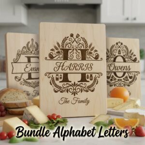 Elegant Alphabet Surname Monogram Bundle, Engraving Ready Family Name Designs