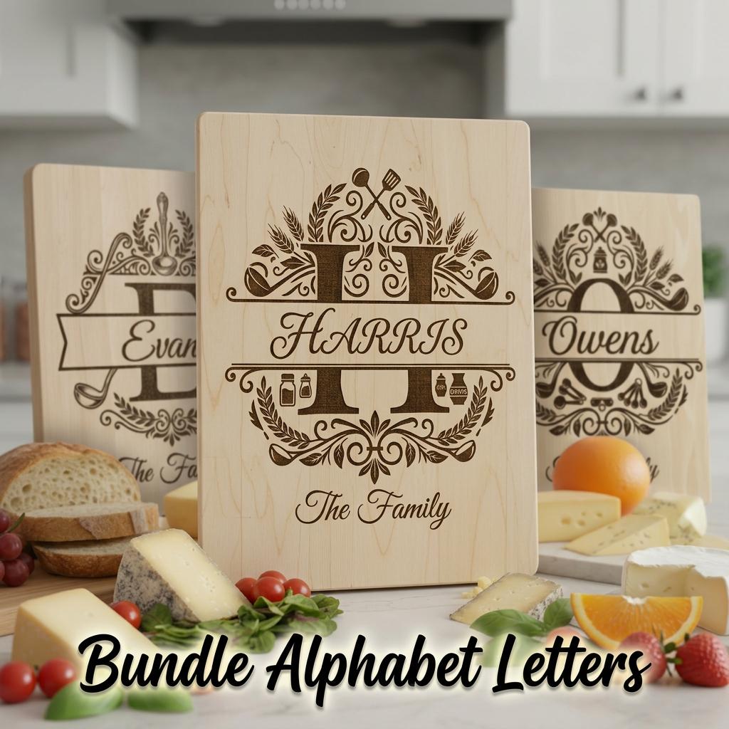 Elegant Alphabet Surname Monogram Bundle, Engraving Ready Family Name Designs