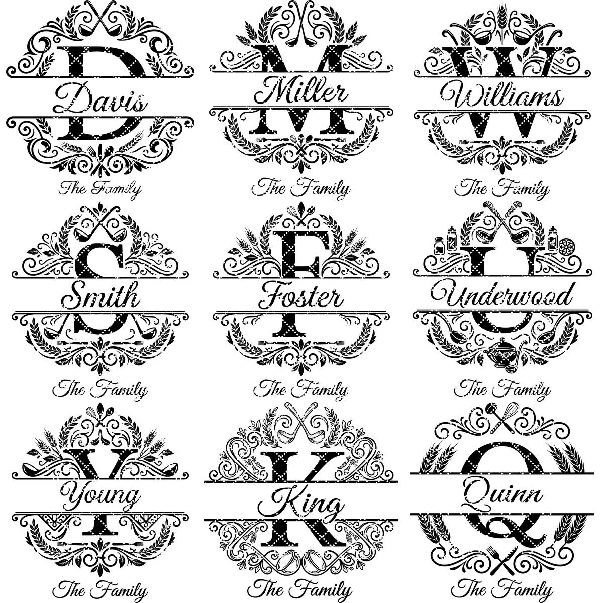 Elegant Alphabet Surname Monogram Bundle, Engraving Ready Family Name Designs