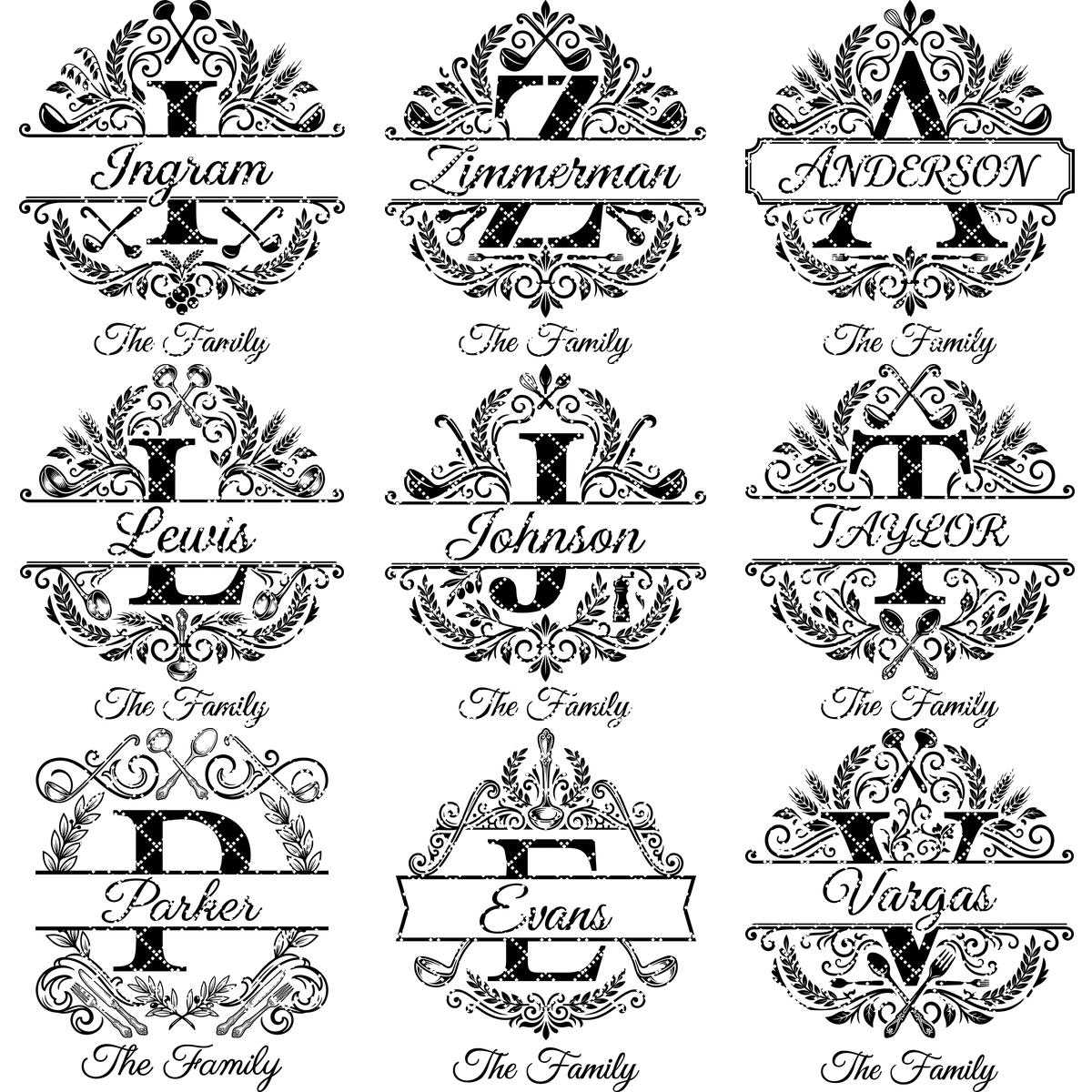 Elegant Alphabet Surname Monogram Bundle, Engraving Ready Family Name Designs