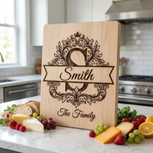 Elegant Family Crest Monogram, Custom Surname Logo, Laser Engraving File