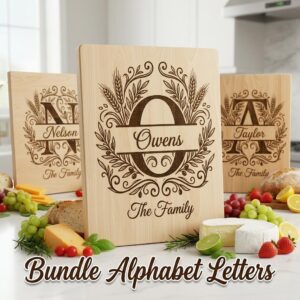Engraving Board Bundle, Custom Family Name Monogram, Wheat Olive Branch Design