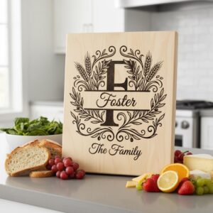 Engraving Board Bundle, Custom Family Name Monogram, Wheat Olive Branch Design