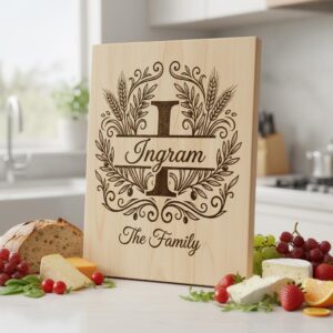 Engraving Board Bundle, Custom Family Name Monogram, Wheat Olive Branch Design