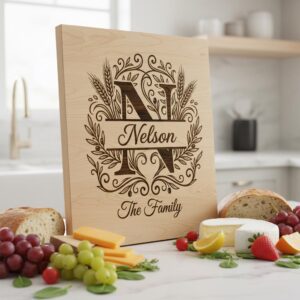 Engraving Board Bundle, Custom Family Name Monogram, Wheat Olive Branch Design