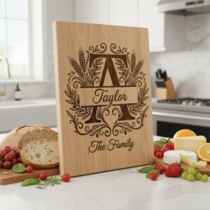 Engraving Board Bundle, Custom Family Name Monogram, Wheat Olive Branch Design