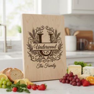 Engraving Board Bundle, Custom Family Name Monogram, Wheat Olive Branch Design