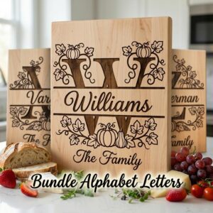 Family Monogram Alphabet Bundle, Custom Name Engraving Files, Vine Surname Art