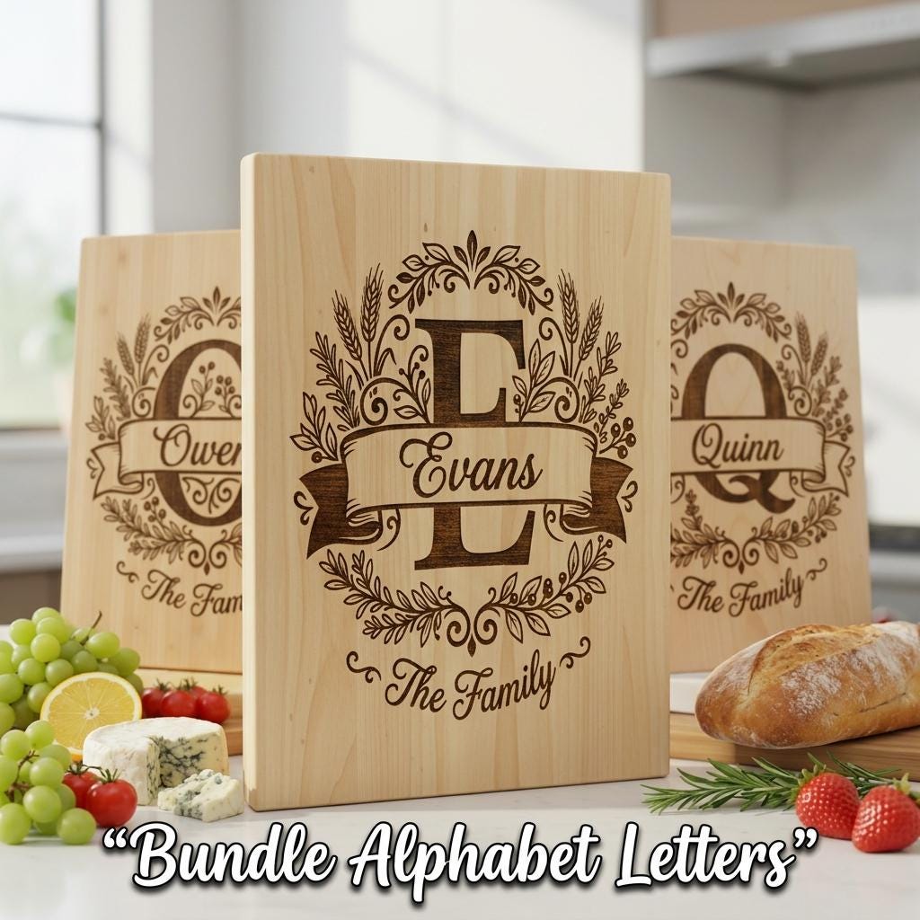 Family Monogram Engraving File, Custom Surname Logo, Digital Alphabet Design