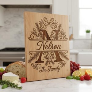Family Monogram Laser Engraving Alphabet, Chopping Board Art, Kitchen Name