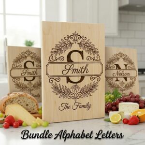 Family Name Monogram with Olive Branch Banner, Alphabet Laser File